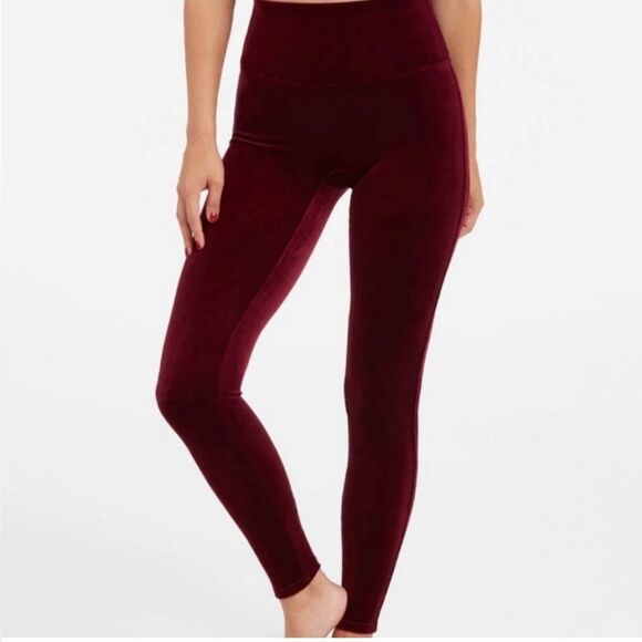 SPANX Women’s Velvet High Rise Legging Pants XL Burgundy Bordeau Maroon Holiday - Picture 3 of 9
